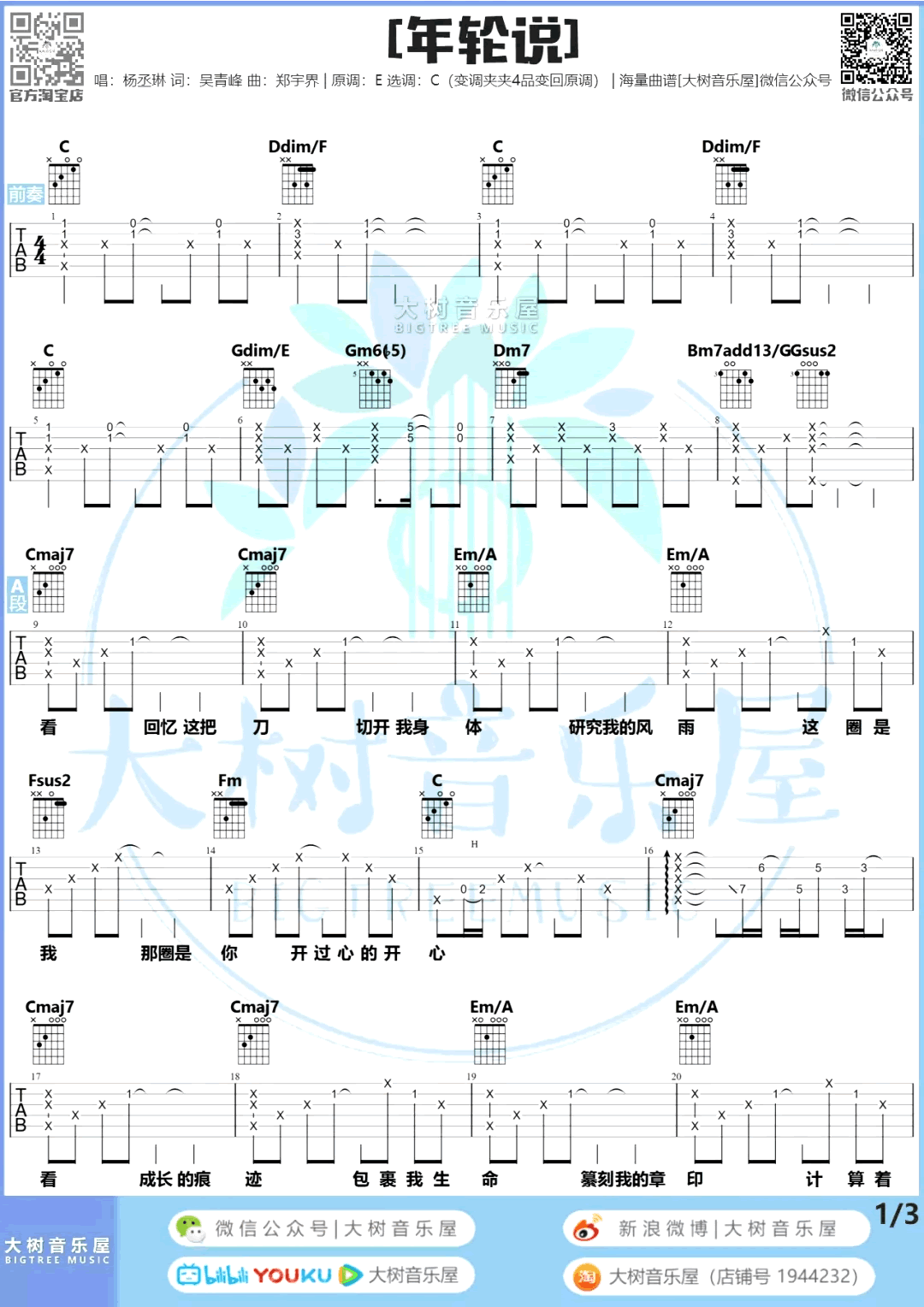 杨丞琳_年轮说_吉他谱