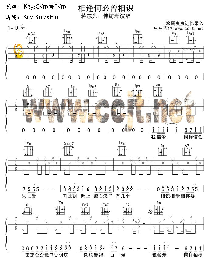 相逢何必曾相识|吉他谱|图片谱|高清|蒋志光