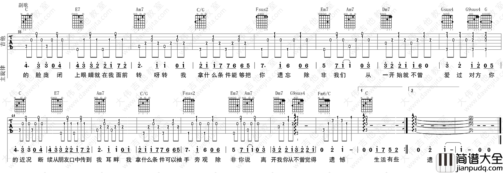 袖手旁观_齐秦_C调弹唱谱高清版_吉他谱_李健_吉他图片谱_高清