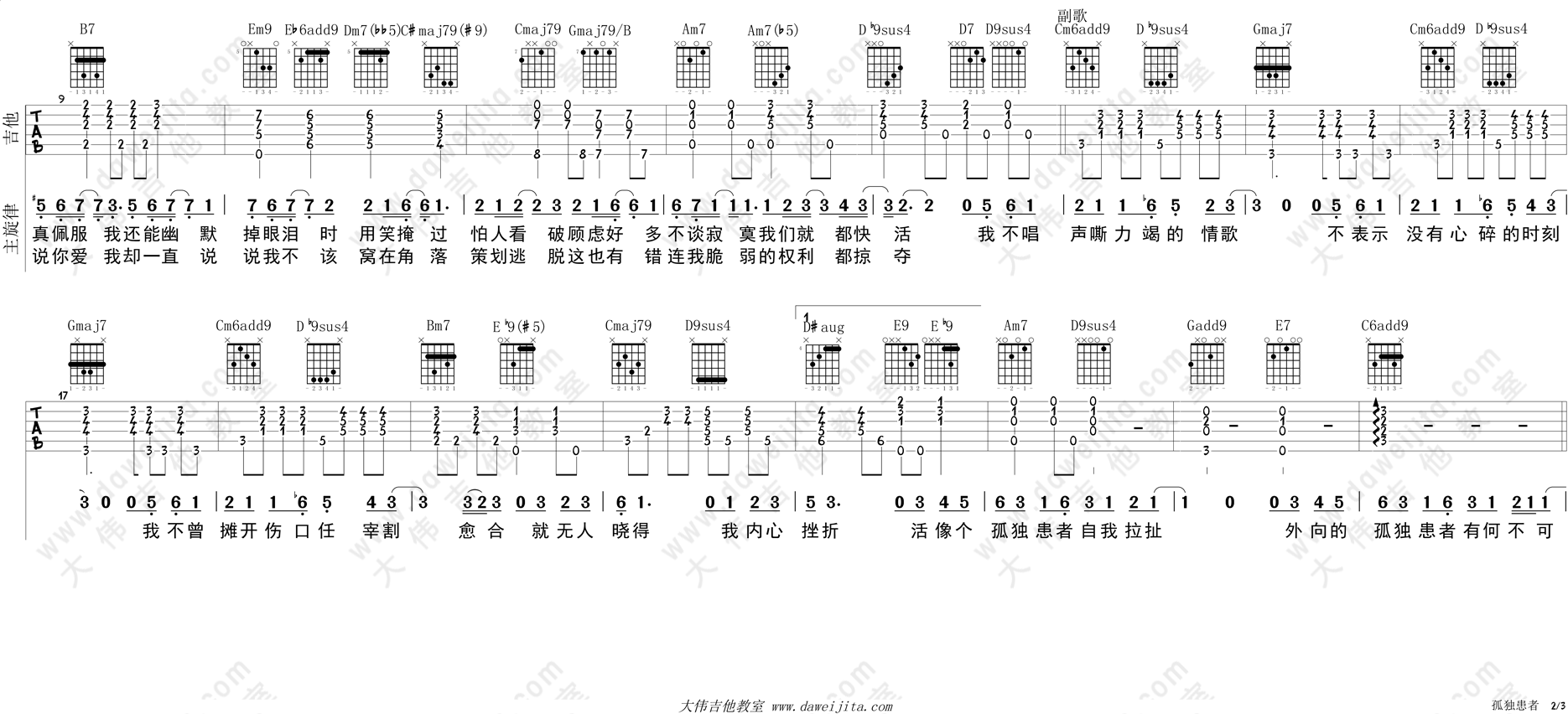 陈奕迅_孤独患者_吉他谱(G调)_Guitar_Music_Score