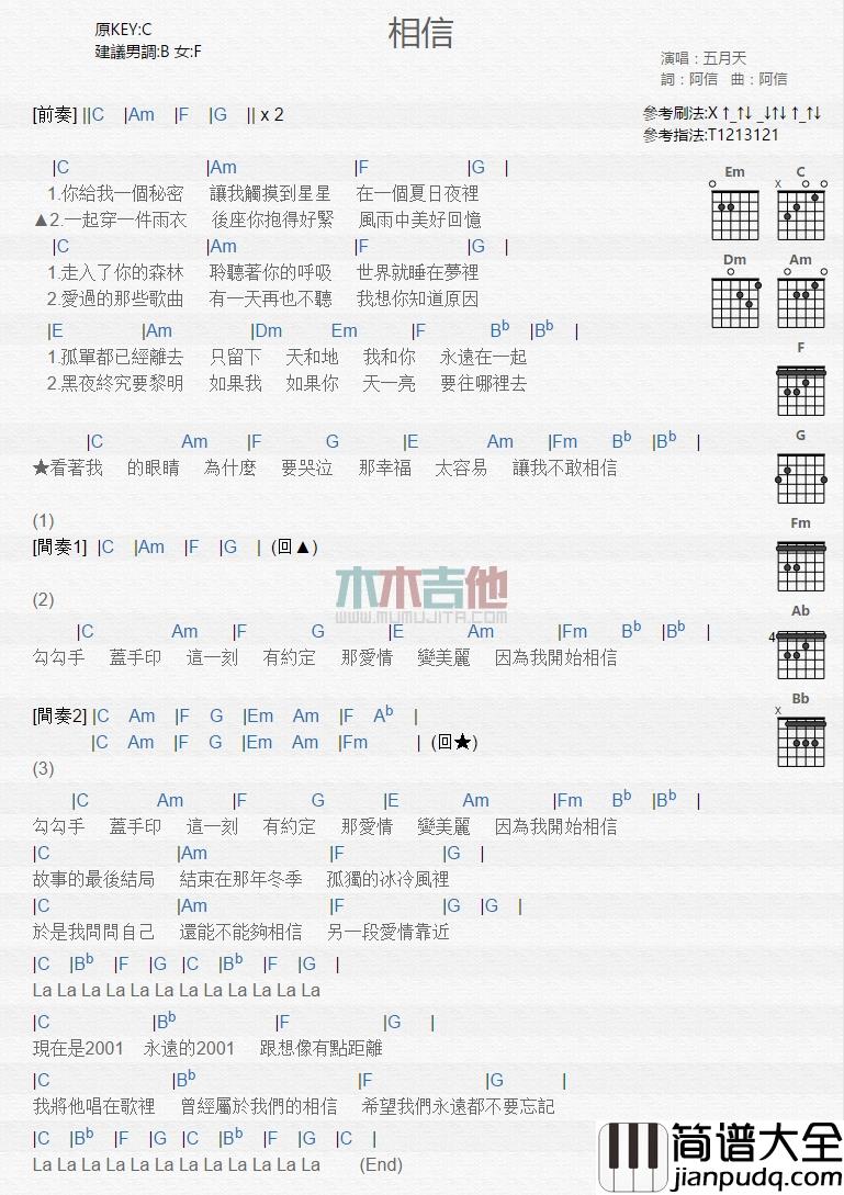 五月天_相信_吉他谱_Guitar_Music_Score