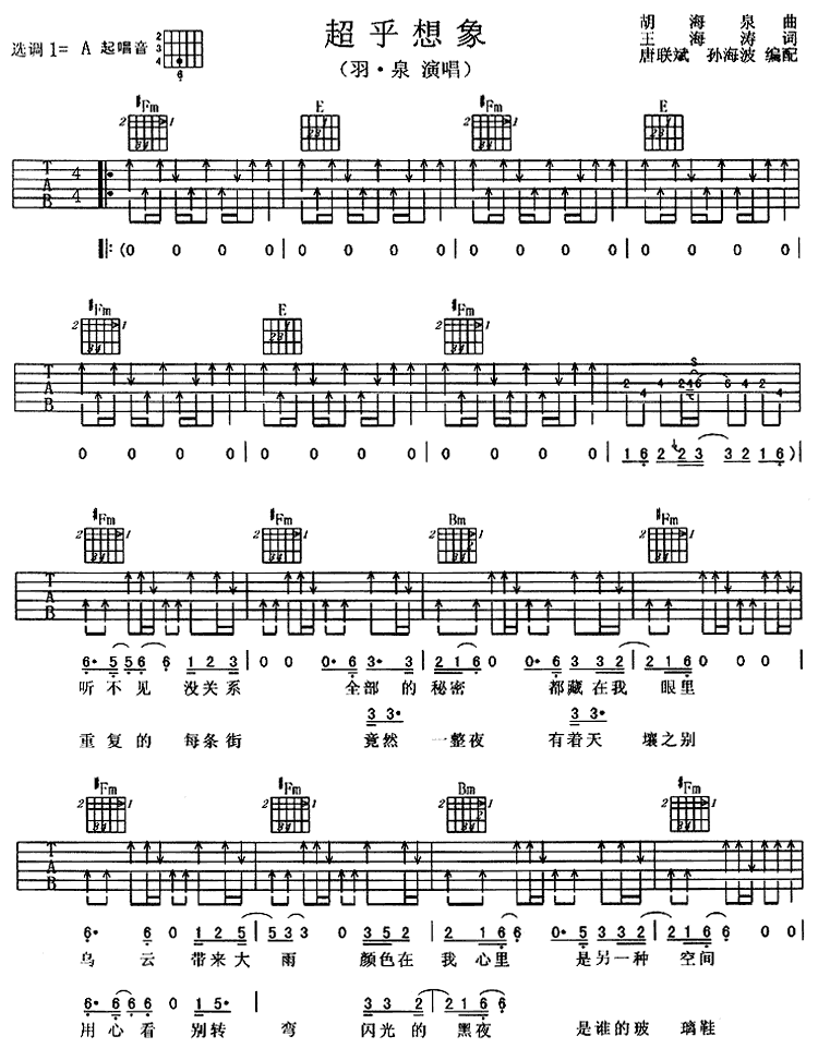 超乎想象|吉他谱|图片谱|高清|羽泉