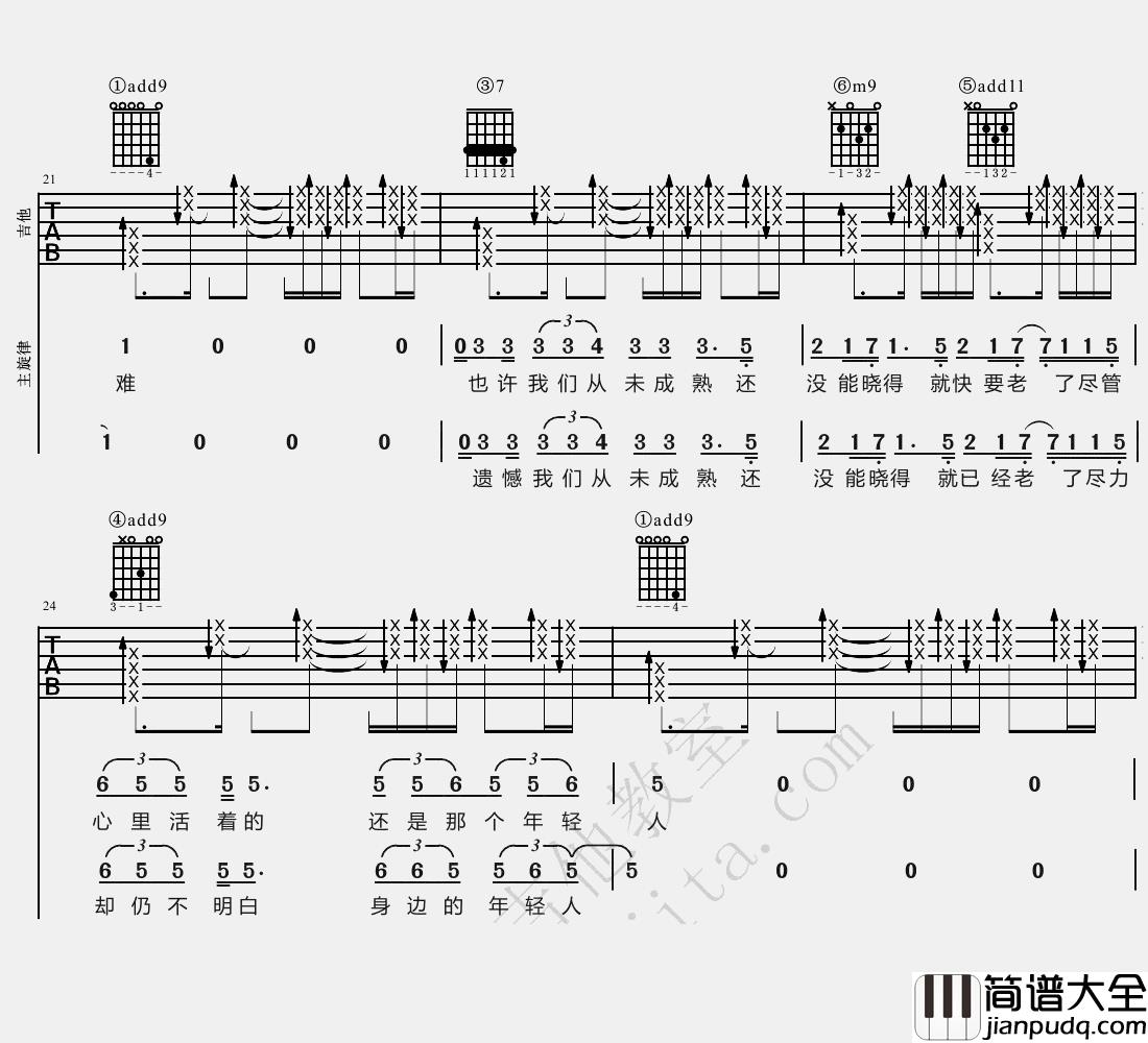 李宗盛_山丘_吉他谱(降E调)_Guitar_Music_Score