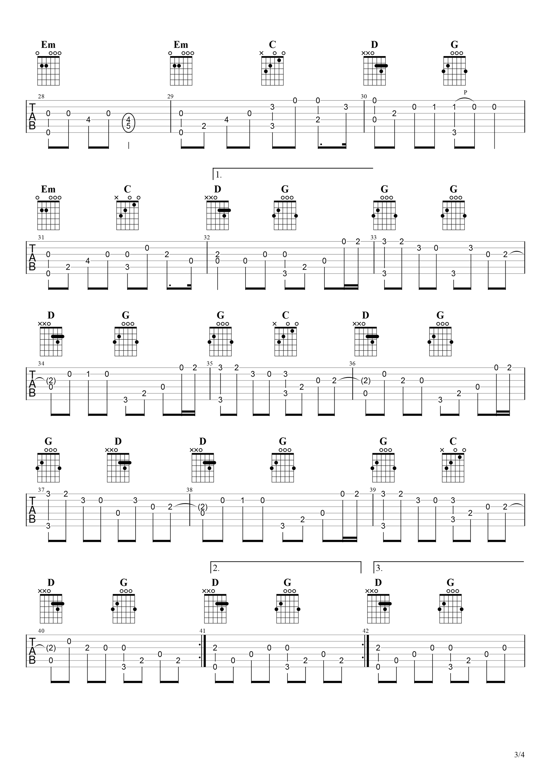 白月光与朱砂痣指弹谱_大籽_G调指法_吉他独奏谱