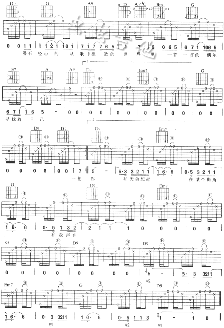 街角的guitar_man|吉他谱|图片谱|高清|迪克牛仔