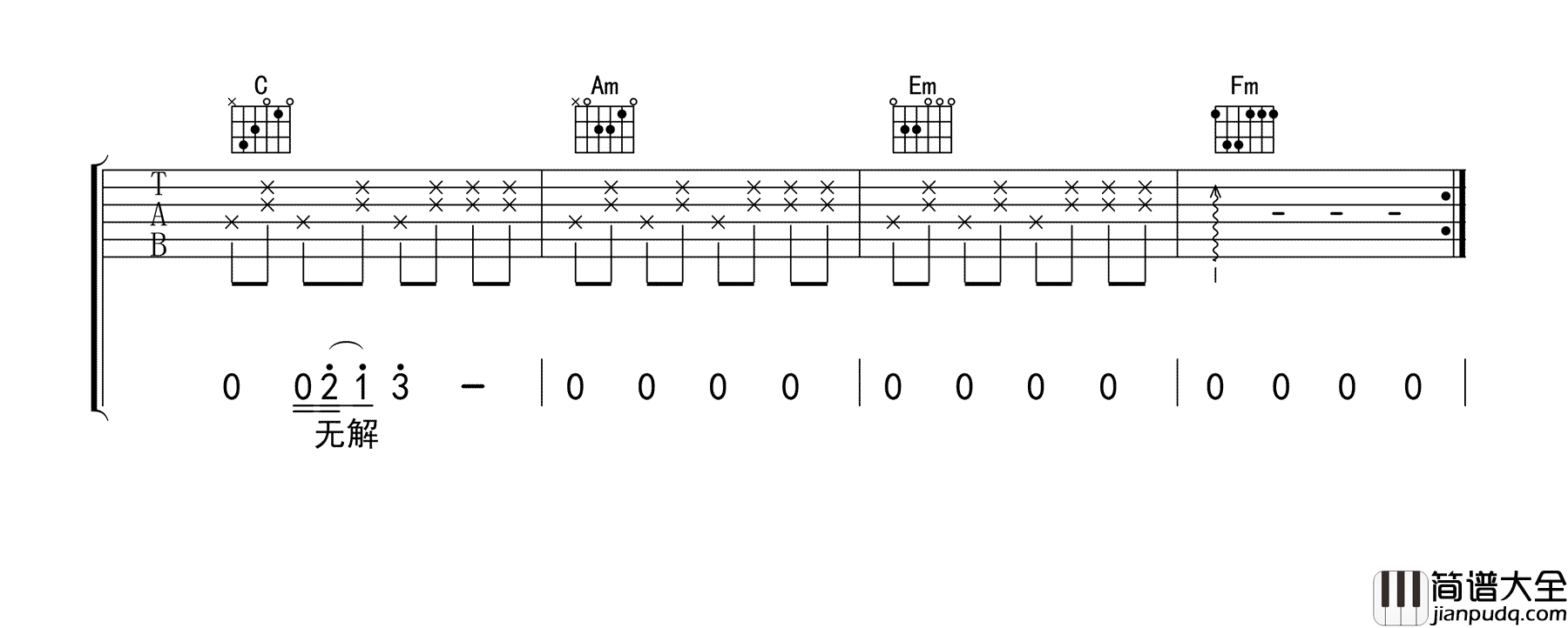 半句再见_孙燕姿_六弄咖啡馆_主题曲_六线谱完整版_吉他谱_孙燕姿_吉他图片谱_高清