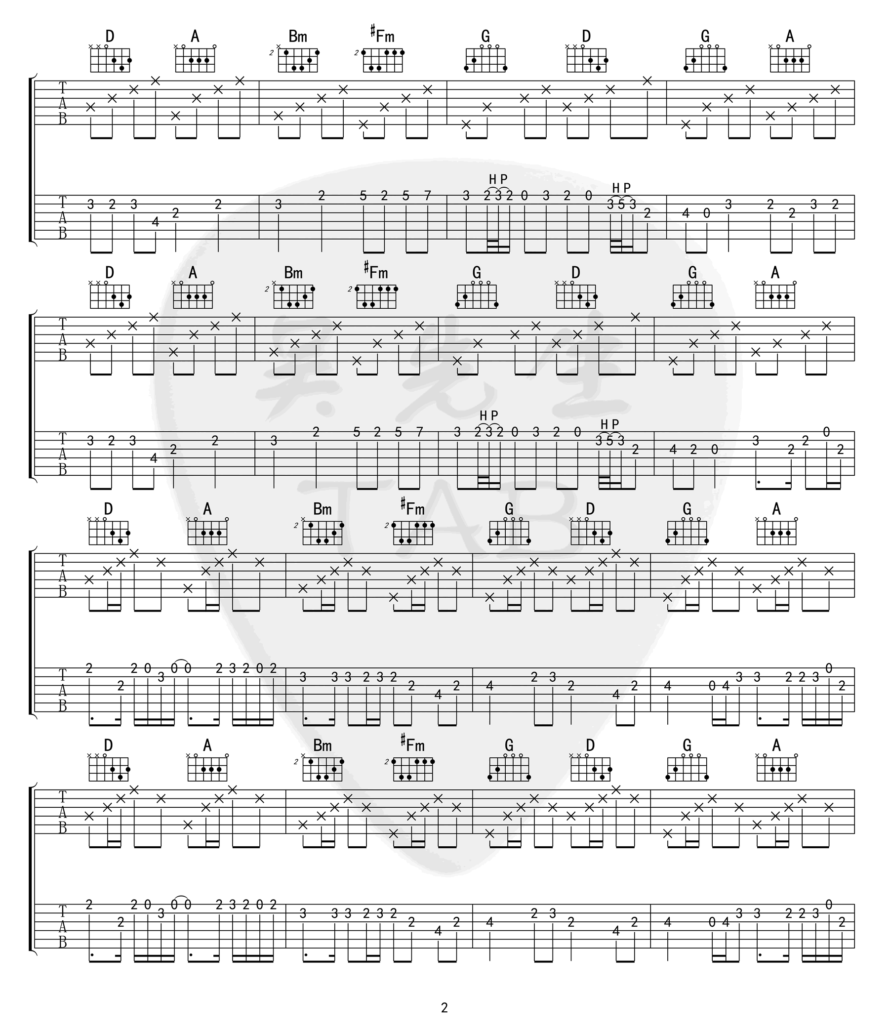 纯音乐_D大调卡农_吉他谱