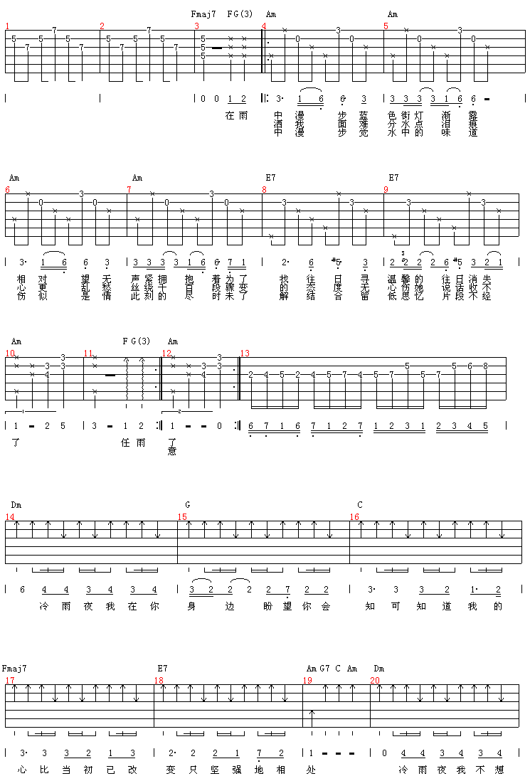 冷雨夜|吉他谱|图片谱|高清|BEYOND