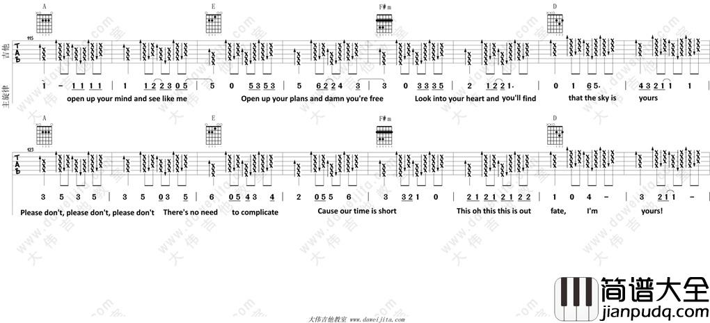 Jason,Mraz_Im_Yours_吉他谱(A调)_Guitar_Music_Score