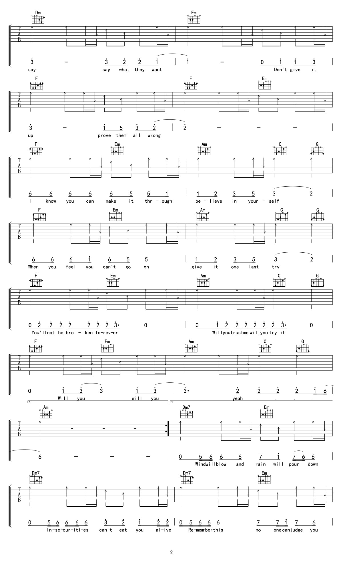 _Will_You_吉他谱_王源_C调原版弹唱六线谱_高清图片谱