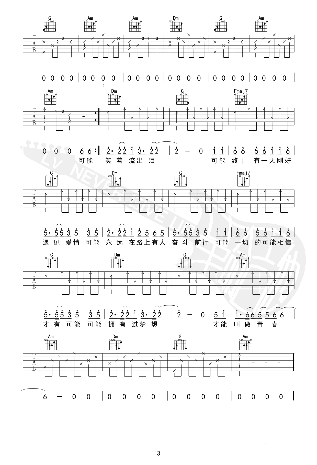 可能吉他谱_程响_C调简单版_没有大横按