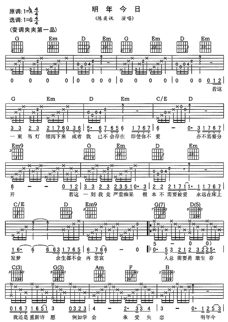 明年今日|吉他谱|图片谱|高清|陈奕迅