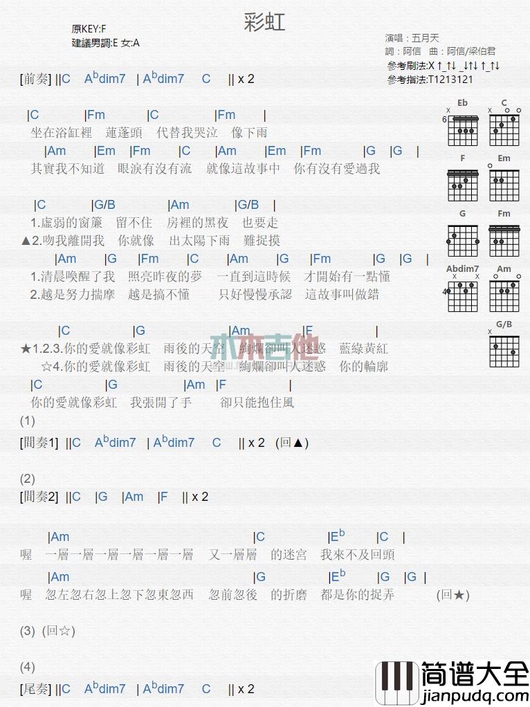 五月天_彩虹_吉他谱_Guitar_Music_Score