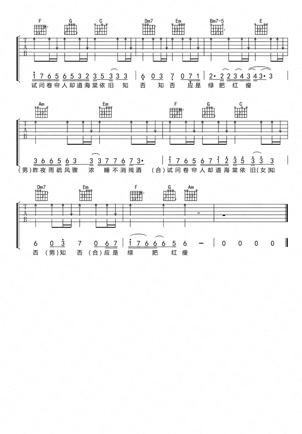 知否知否吉他谱_胡夏/郁可唯_弹唱六线谱