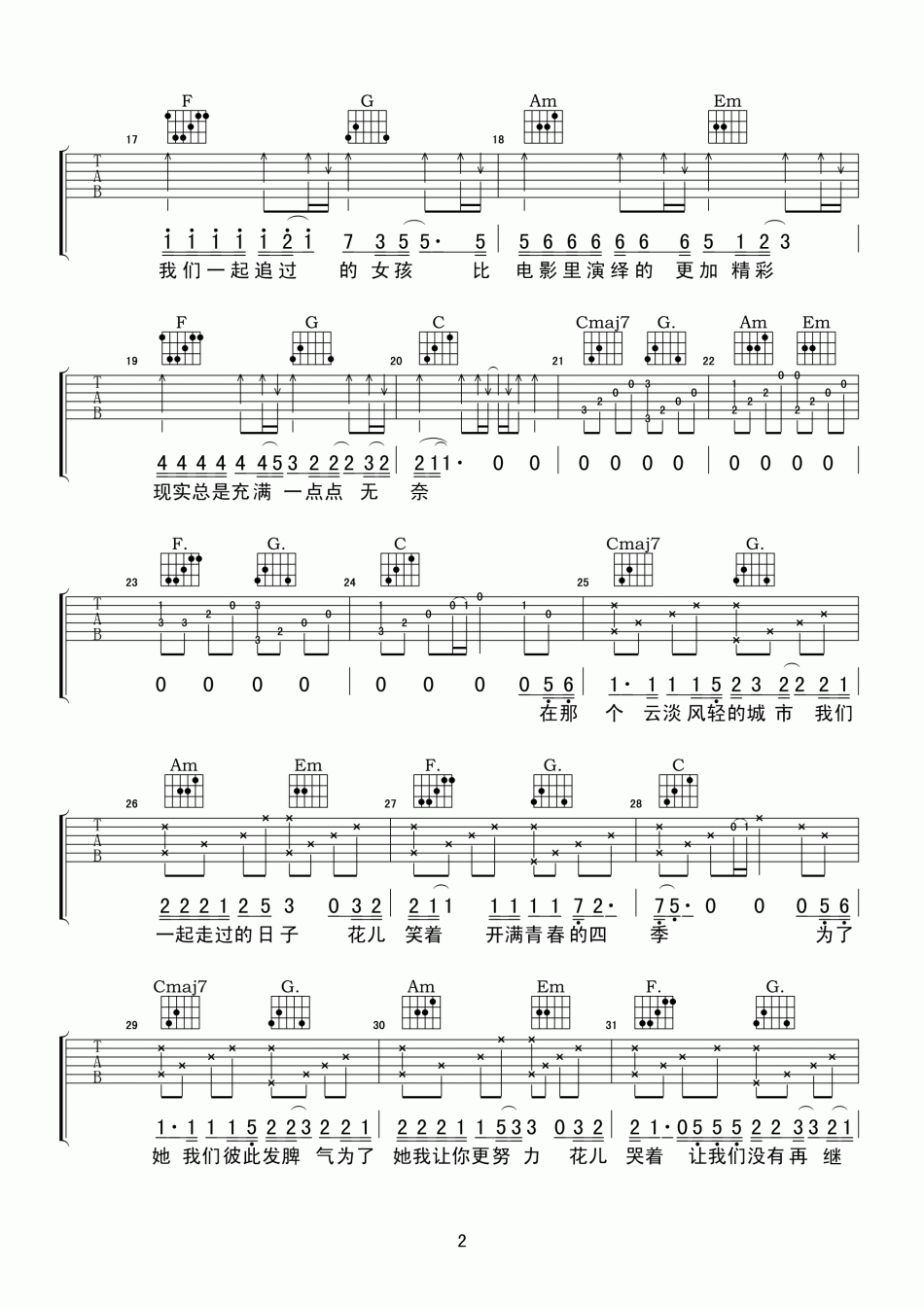 李行亮_那些年我们一起追过的女孩_吉他谱_Guitar_Music_Score